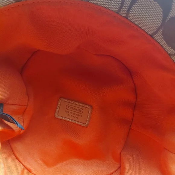 Coach Brown Monogram Hat with Orange Interior - Picture 3 of 6